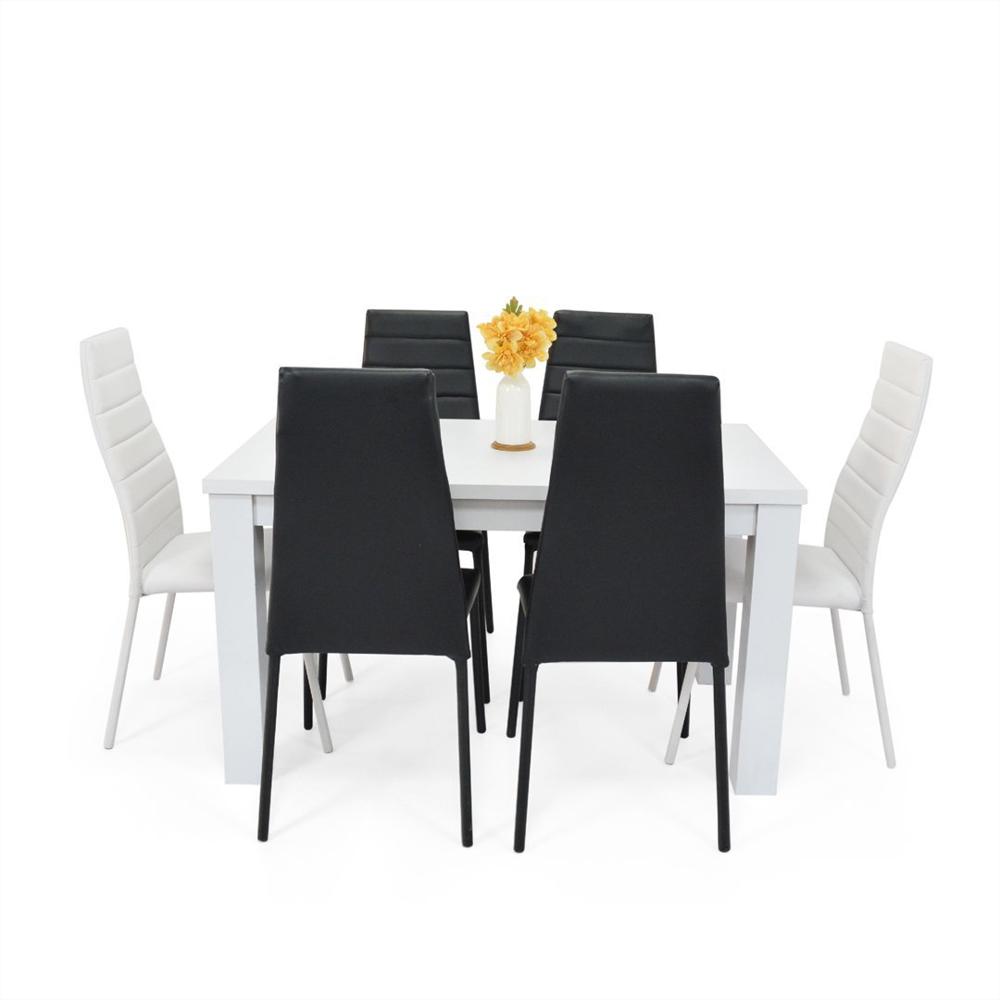 Set Comedor 6 Puestos Blanco + 6 Sillas Multicolor