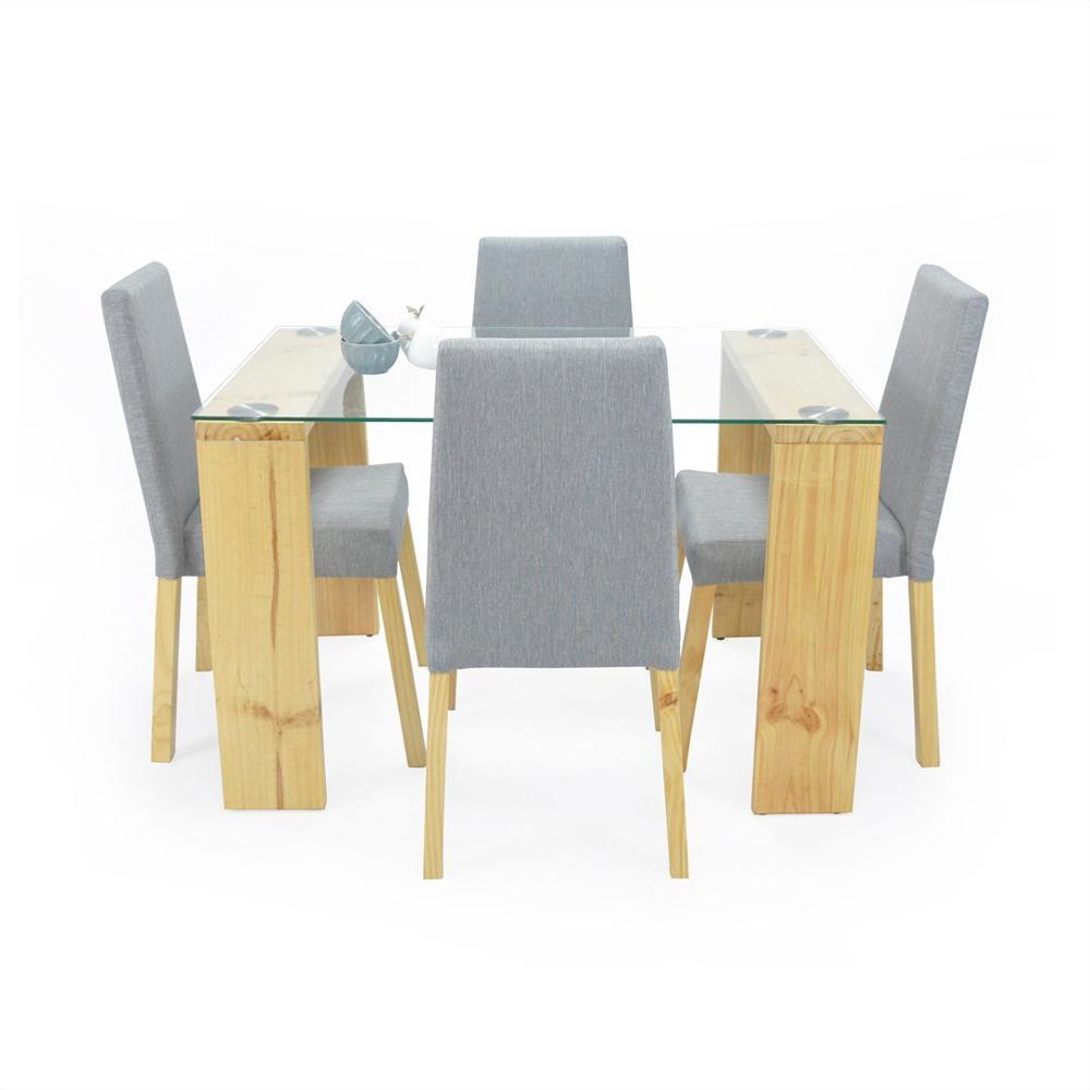 Set Comedor Plus 4 Puestos + Sillas Tapizadas Plata Moderno
