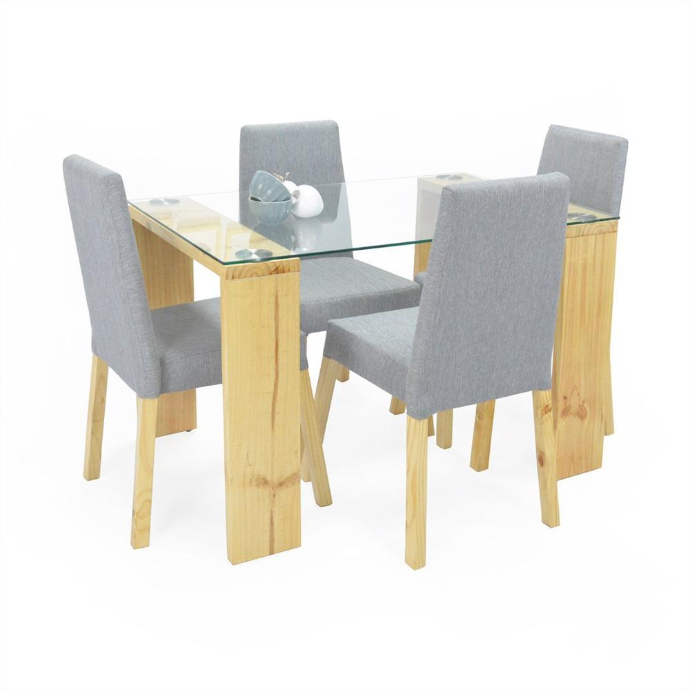 Set Comedor Plus 4 Puestos + Sillas Tapizadas Plata Moderno img #2
