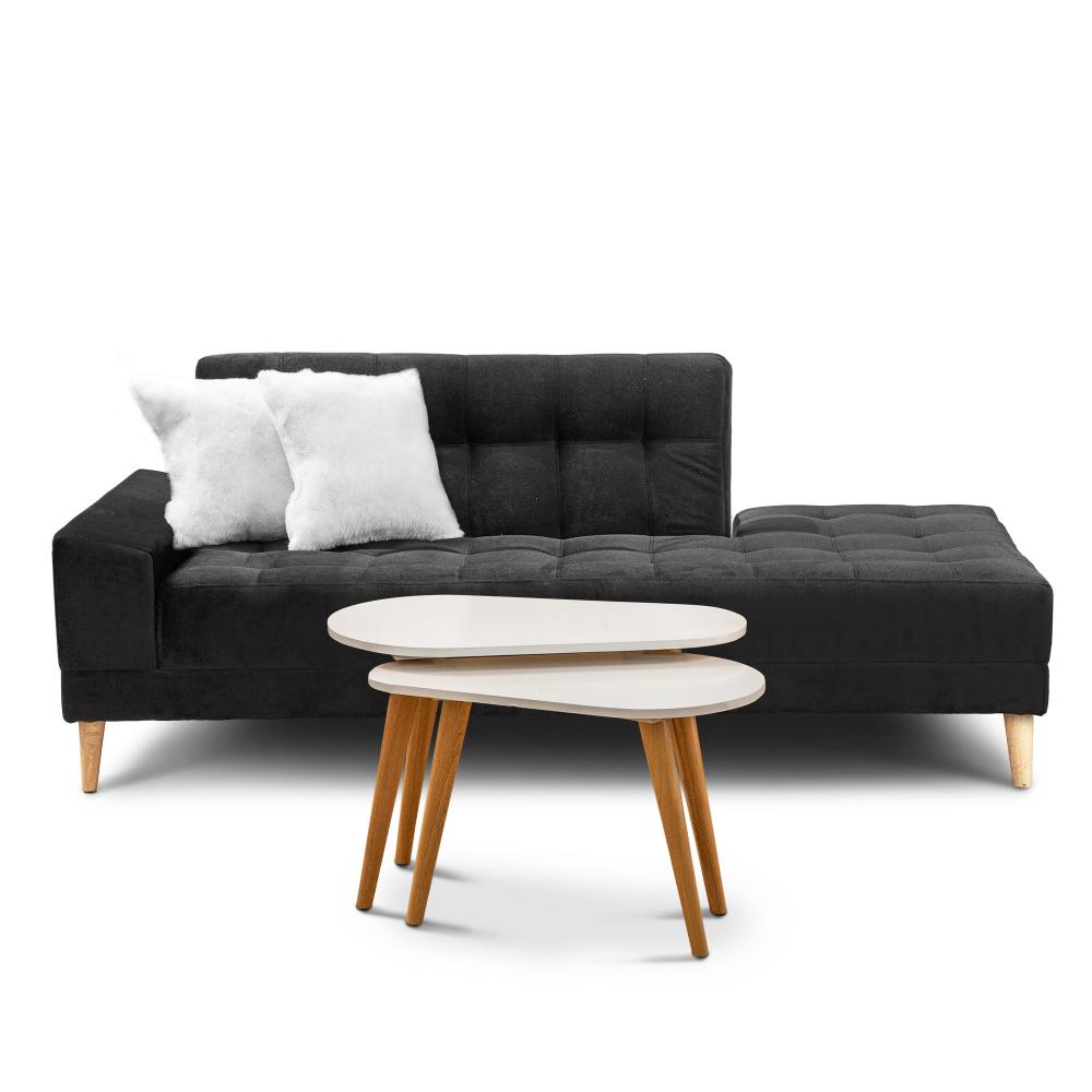 Sofa Cama New Negro + Mesa + Cojines