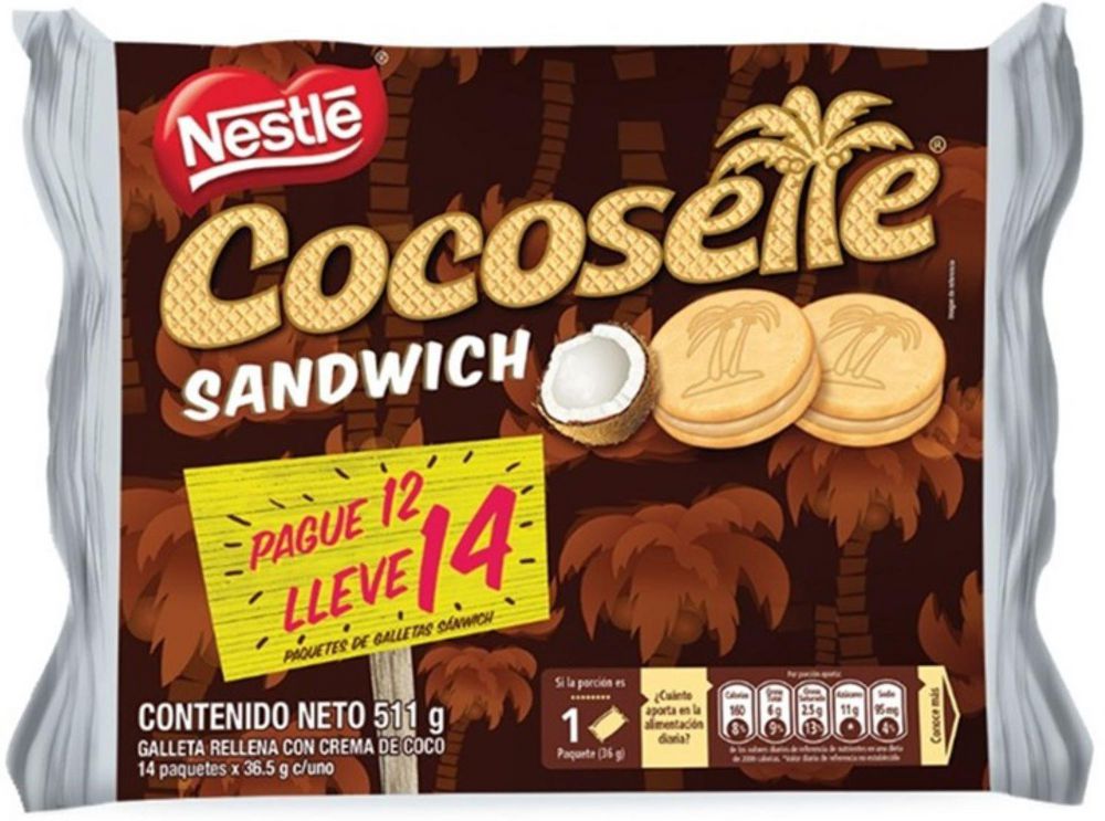 Galletas COCOSETTE relleno crema coco paga 12 lleva 14 (511 gr)