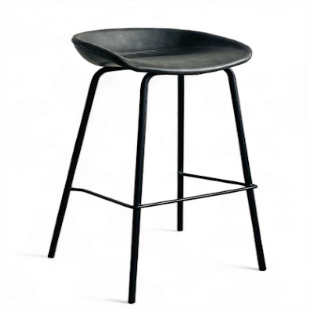 Silla Para Barra Con Cojin En Cuero Pu Patas Metalicas Gris