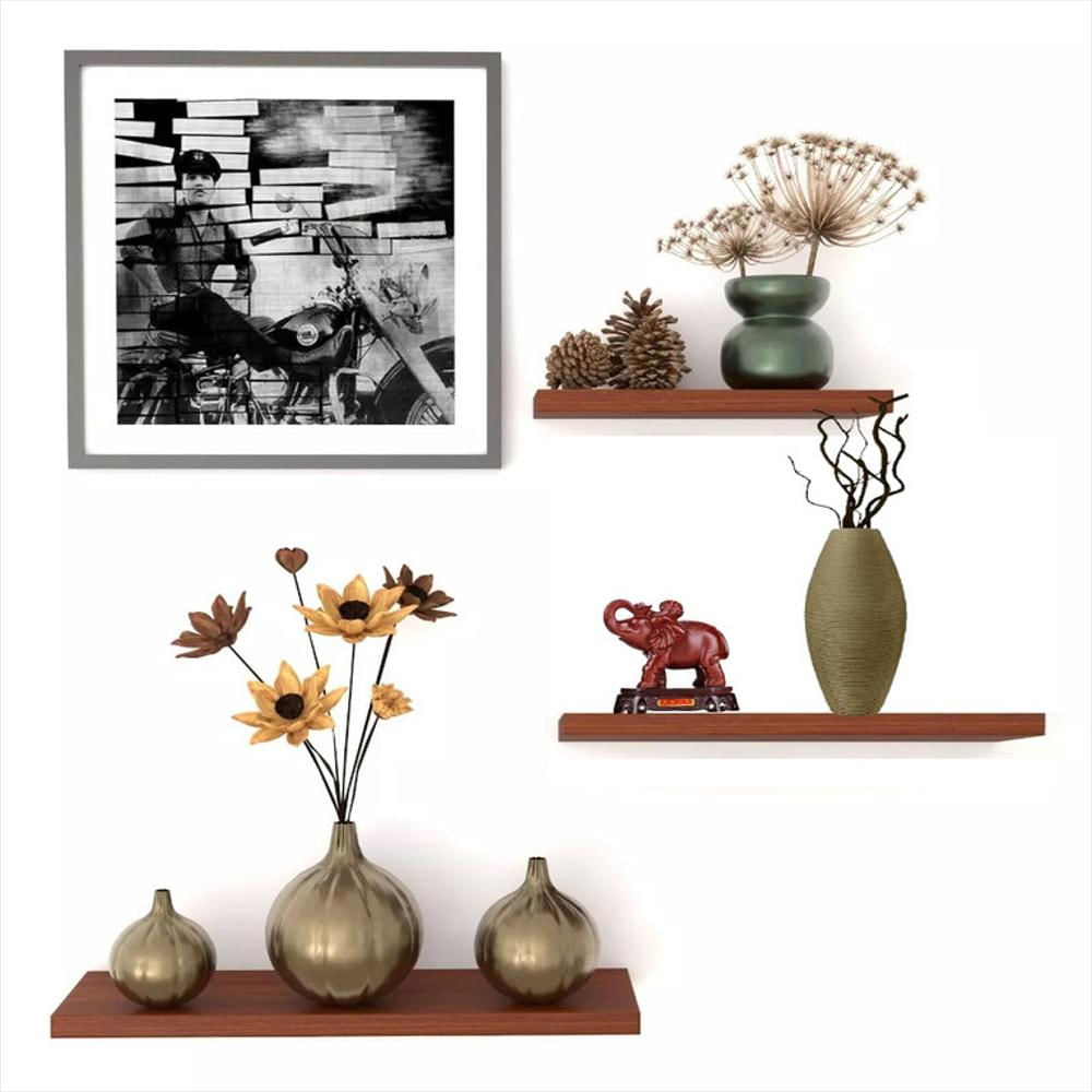 Set De 3 Repisas Flotantes De Madera Color Cedro Modernas