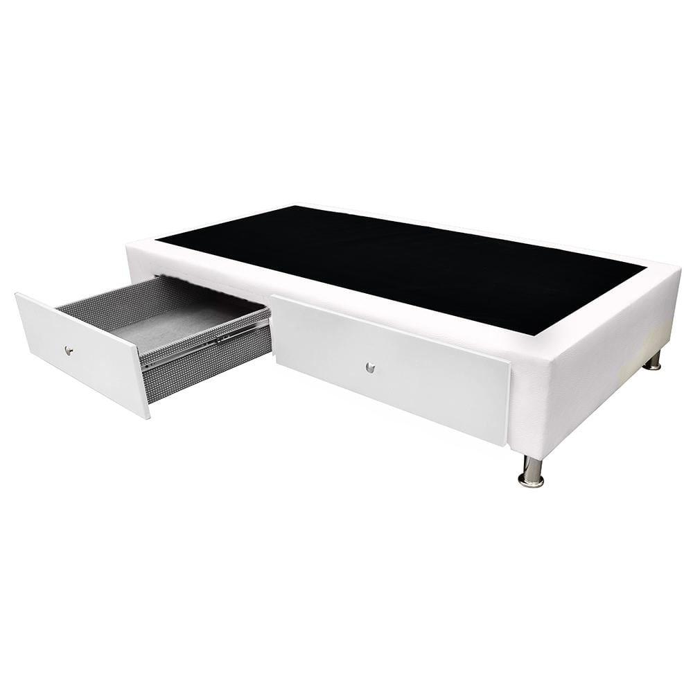 Base Cama Entera Con Cajones Sencilla Ecocuero Blanco