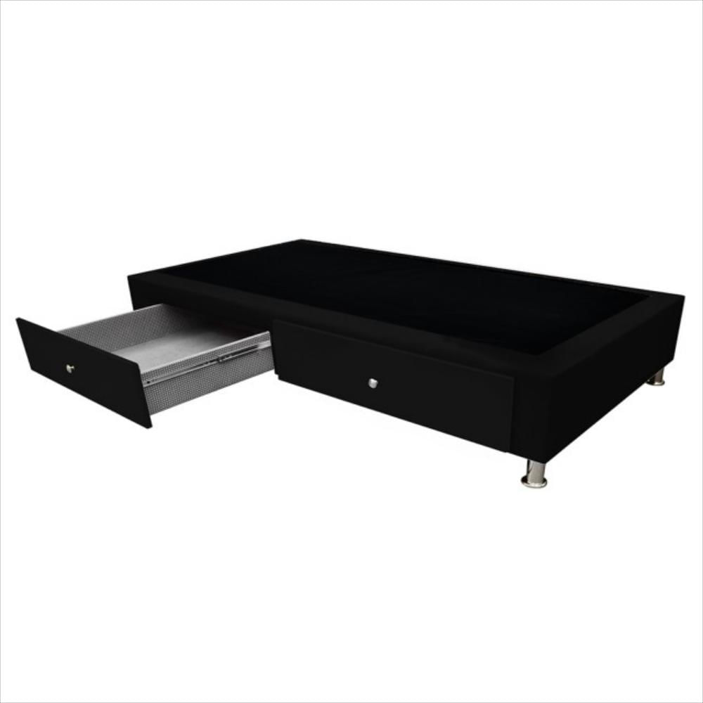 Base Cama Entera Con Cajones Doble Ecocuero Negro