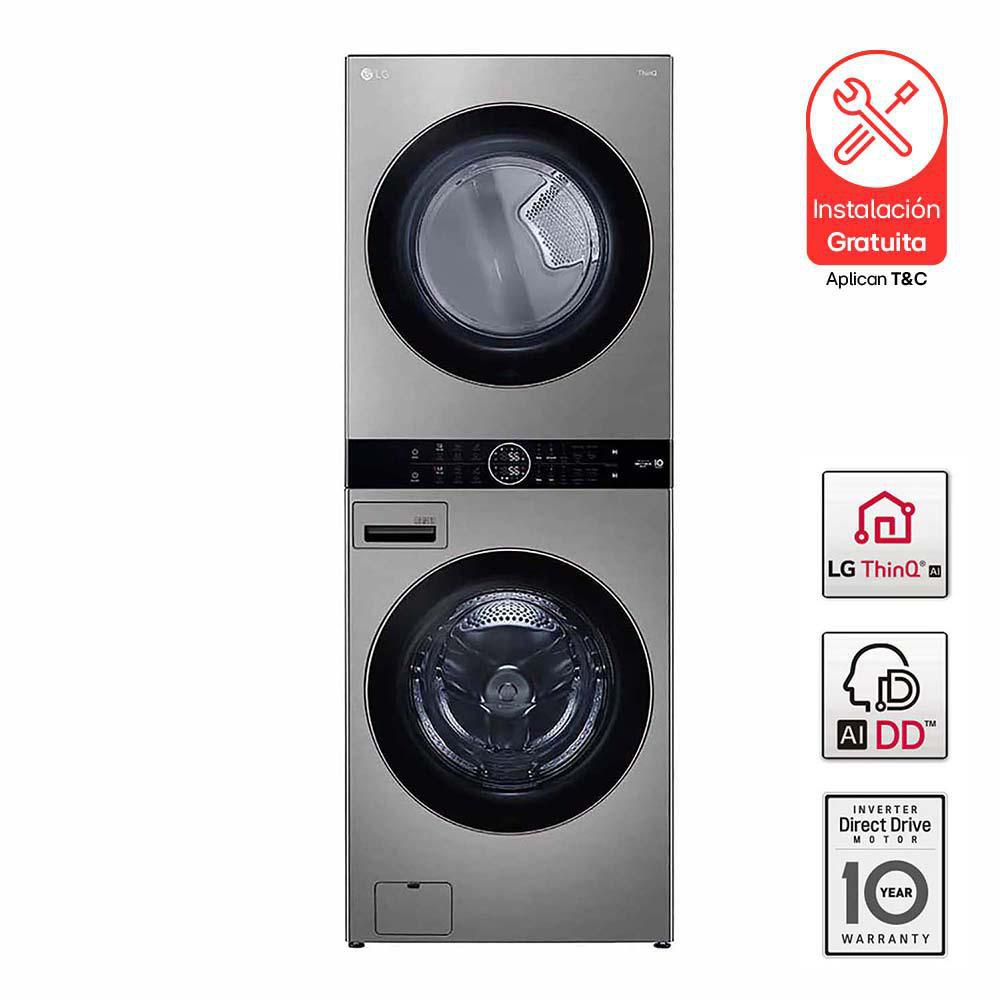 Torre lavadora secadora LG Gas 22 KG WK22VS6P WK22VS6PA Plata