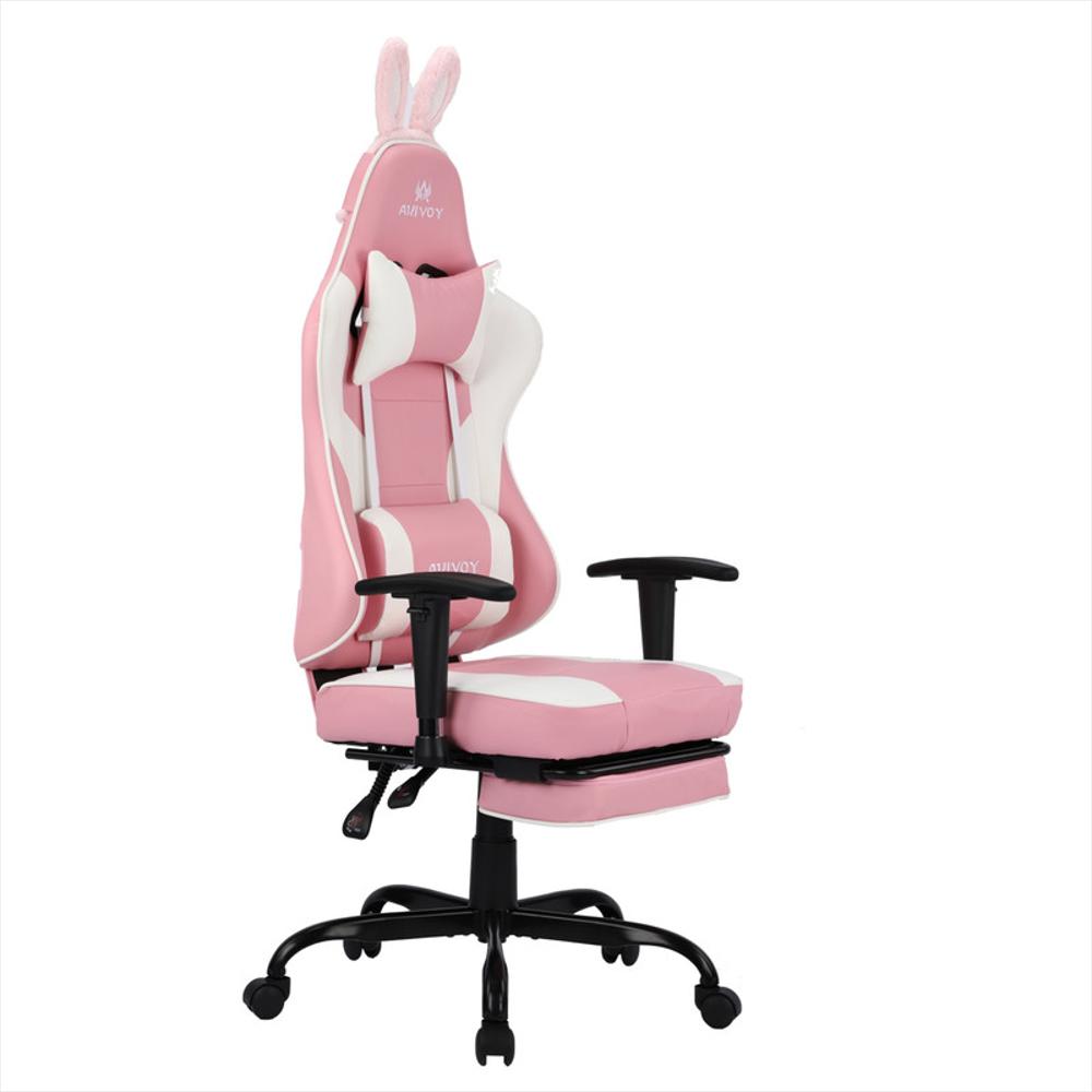 Silla Gamer Omega Rabbit Reclinable Con Orejas Blanca Rosada img #1