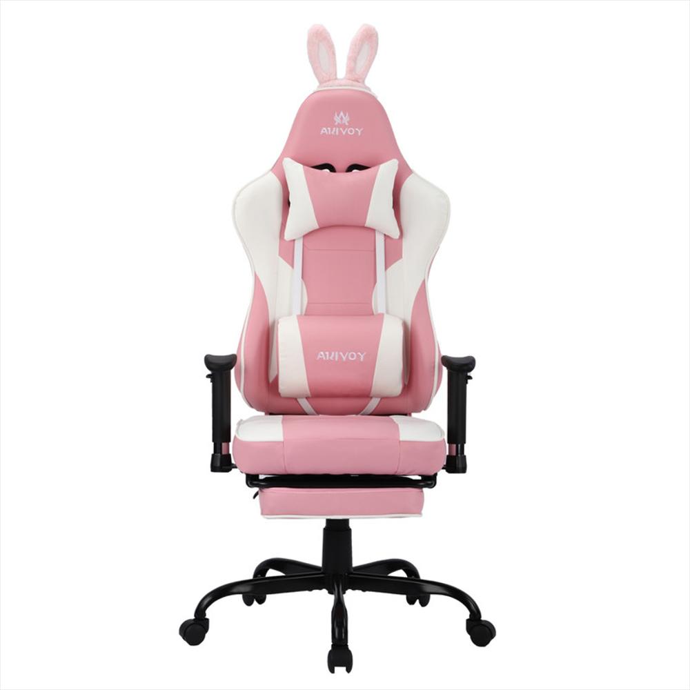 Silla Gamer Omega Rabbit Reclinable Con Orejas Blanca Rosada img #2