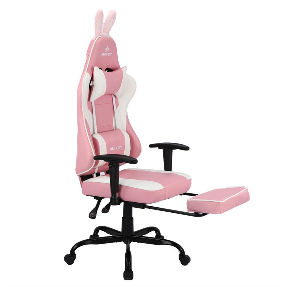 Silla Gamer Omega Rabbit Reclinable Con Orejas Blanca Rosada img #3