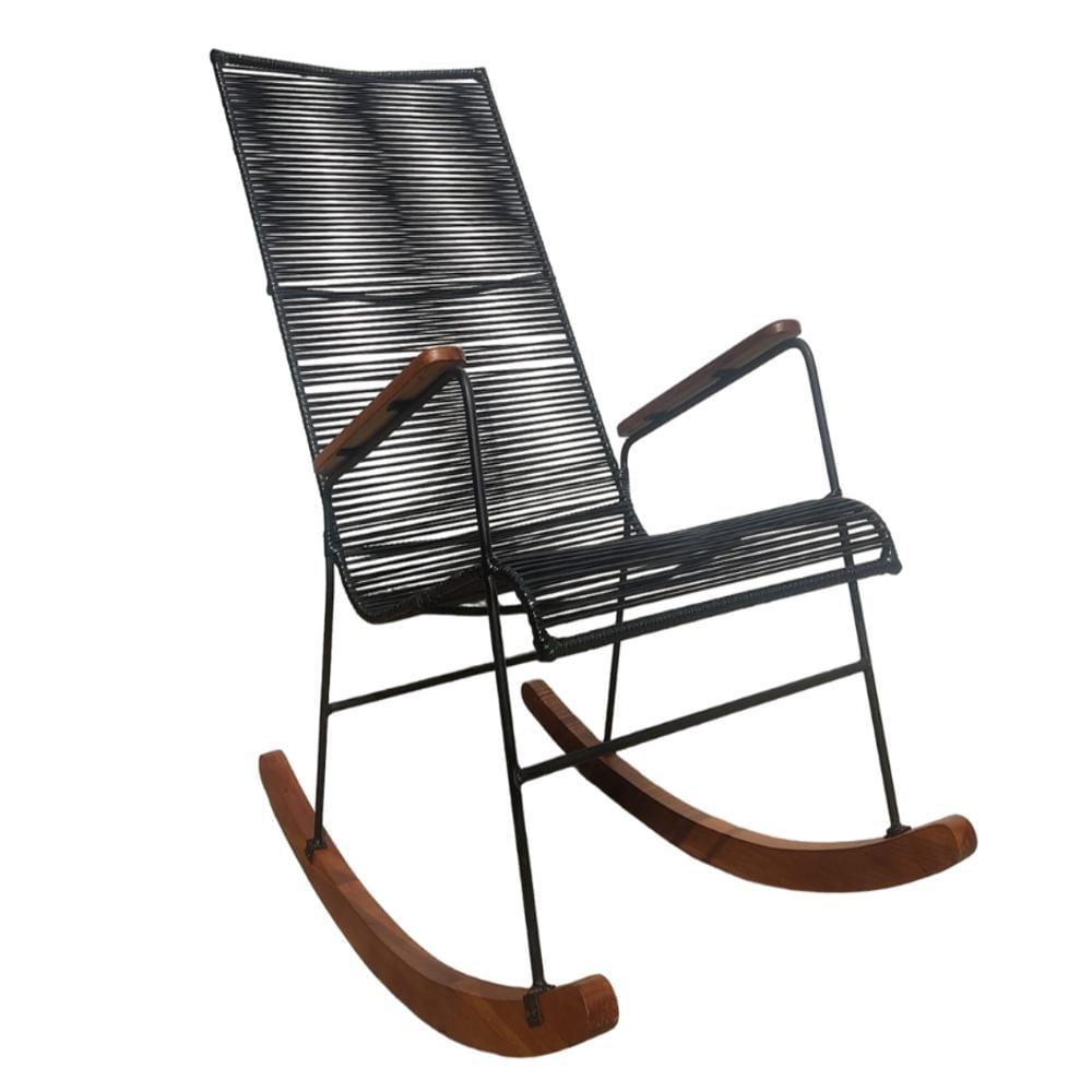 Silla Mecedora En Mimbre Negro Balancin Madera