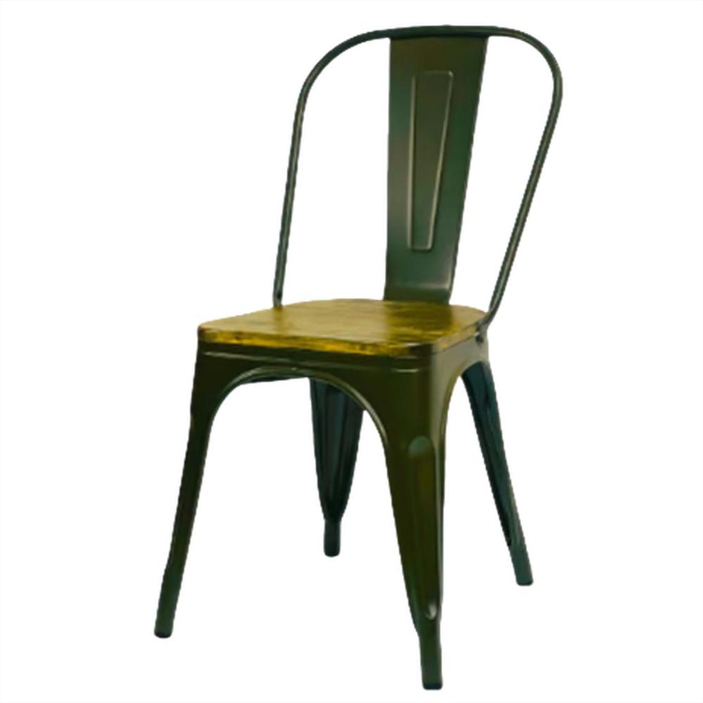 Silla Metalica Tolix Asiento En Madera Base Verde