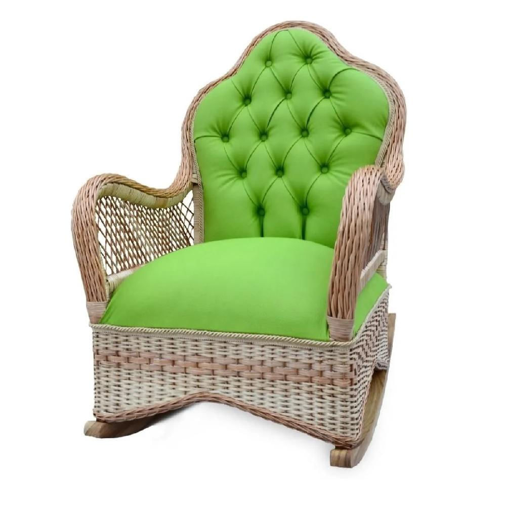 Silla Mecedora En Madera Y Mimbre Natural Color Verde