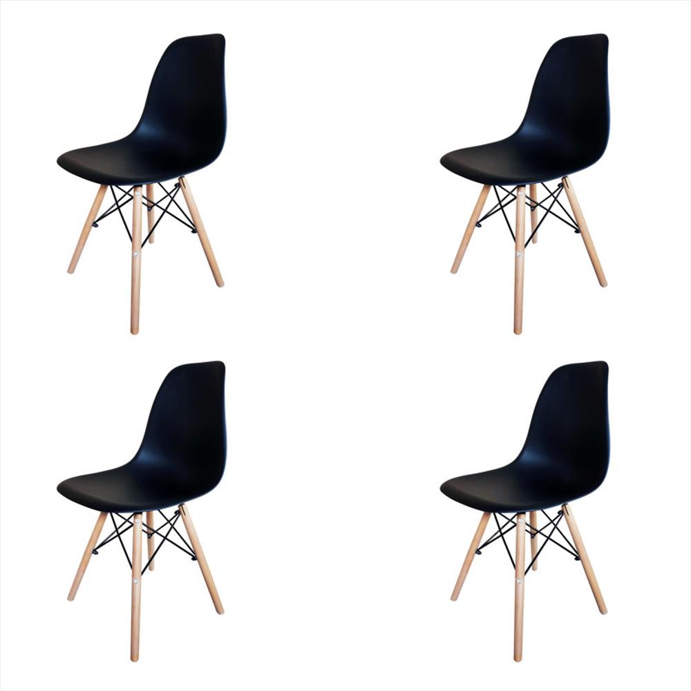 Set X 4 Sillas Eames Moderna Retro De Madera Elegante Polipropileno Negra