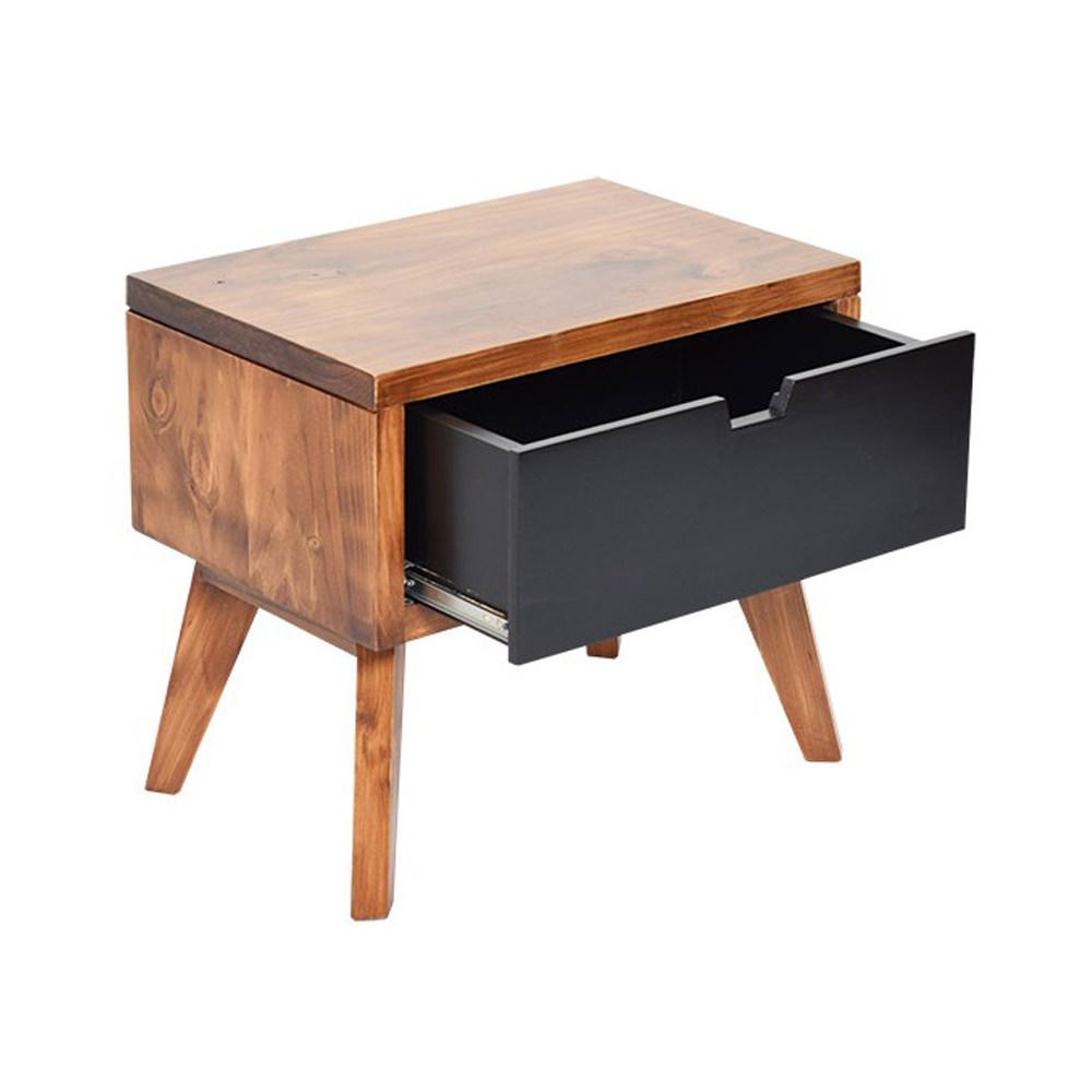 Mesa De Noche Santorinni Madera Clasica Con Negro