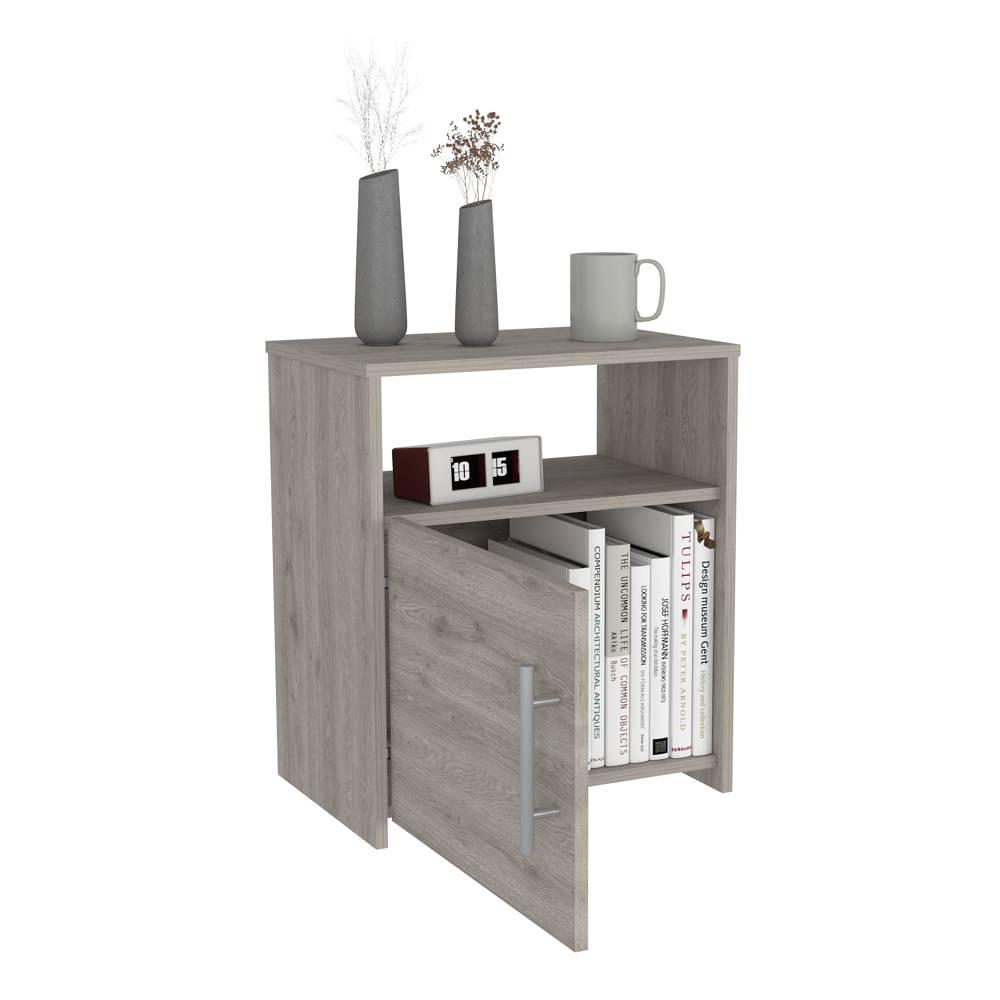 Mesa De Noche Nórdico Ceniza 50 Cm Con Una Puerta