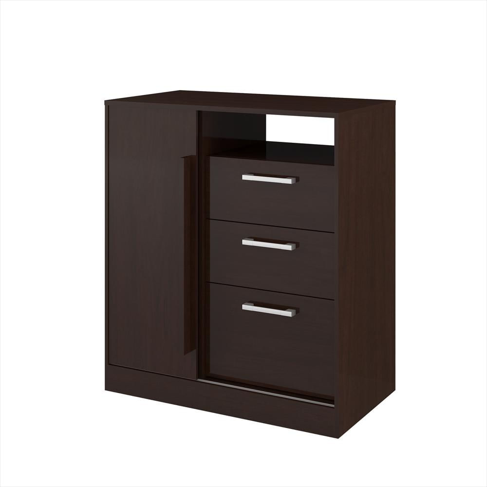 Comoda Cajonera 80 Cm En Mdp 3 Cajones 1 Puerta Chocolate