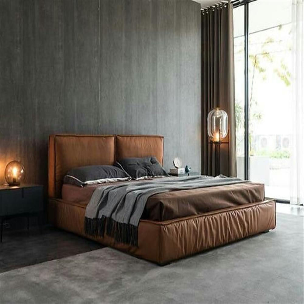 Cama Queen Leather Cuero Legítimo Color Miel Oscuro