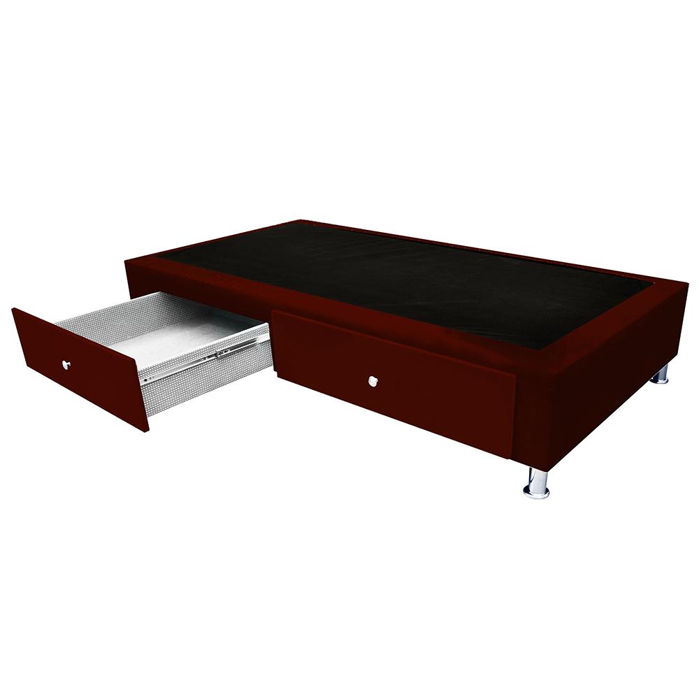 Base Cama Entera Con Cajones Sencilla Ecocuero Rojo
