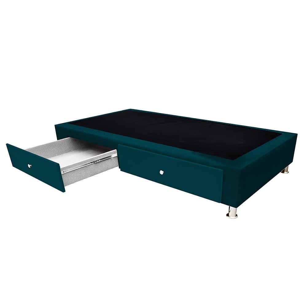 Base Cama Entera Con Cajones Sencilla Ecocuero Azul