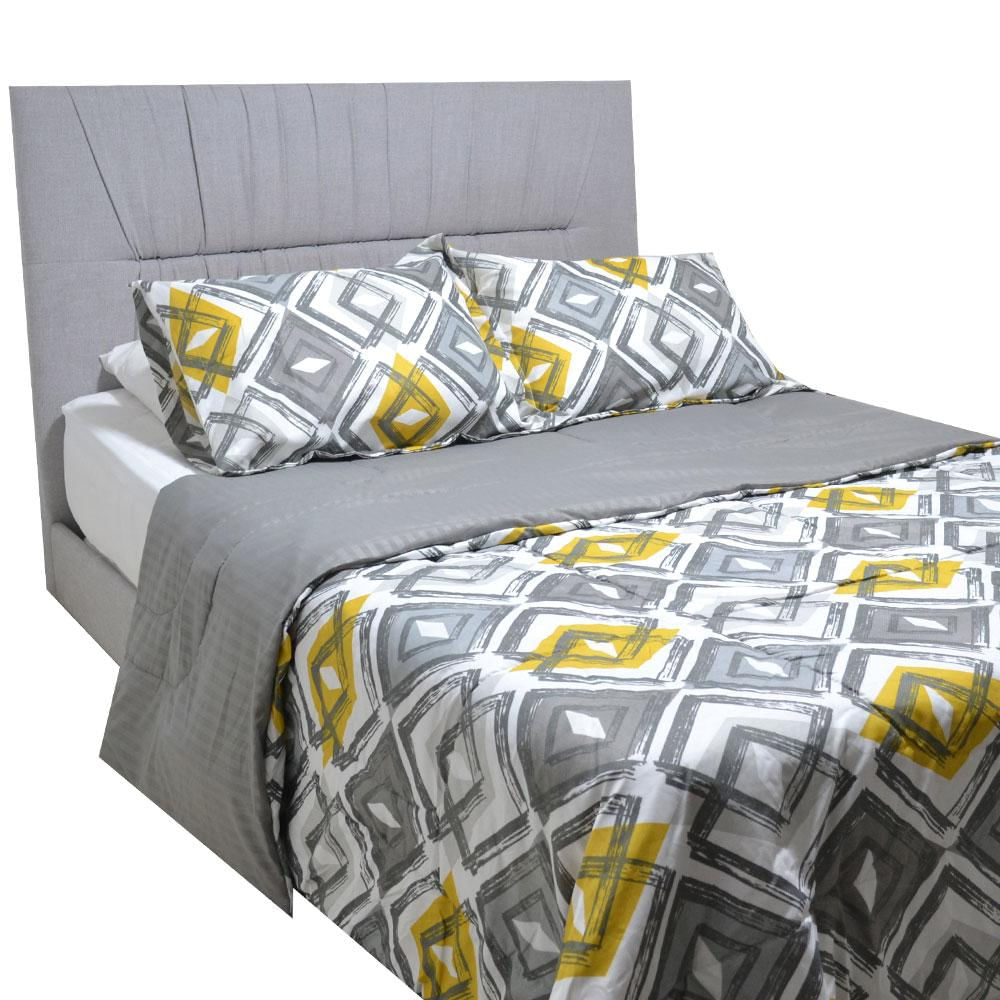 Edredón Doble Faz Cama Doble 140X190cm Hogareto Gris Rombo Mostaza 7125 img #1