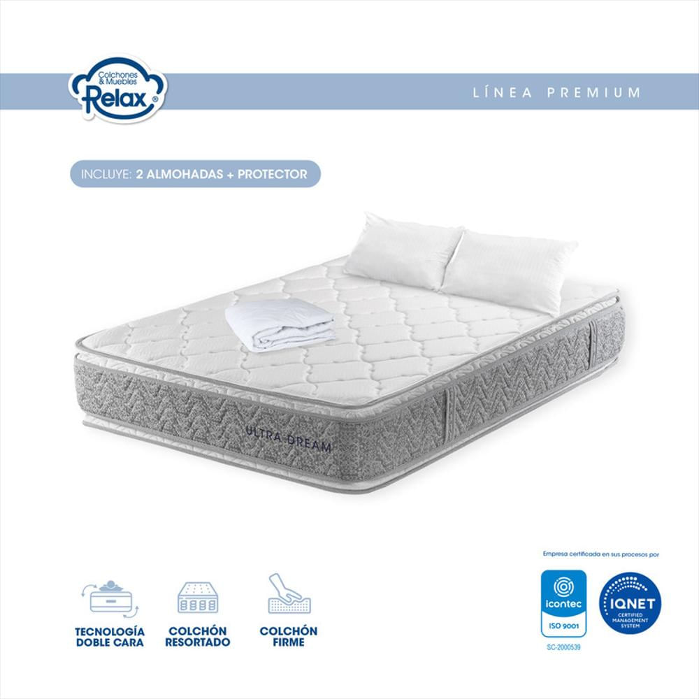 Colchón + 2 Almohadas + Protector Relax Doble (140X190x32 Cm) Ultra Dream Resortado Ortopédico Firme