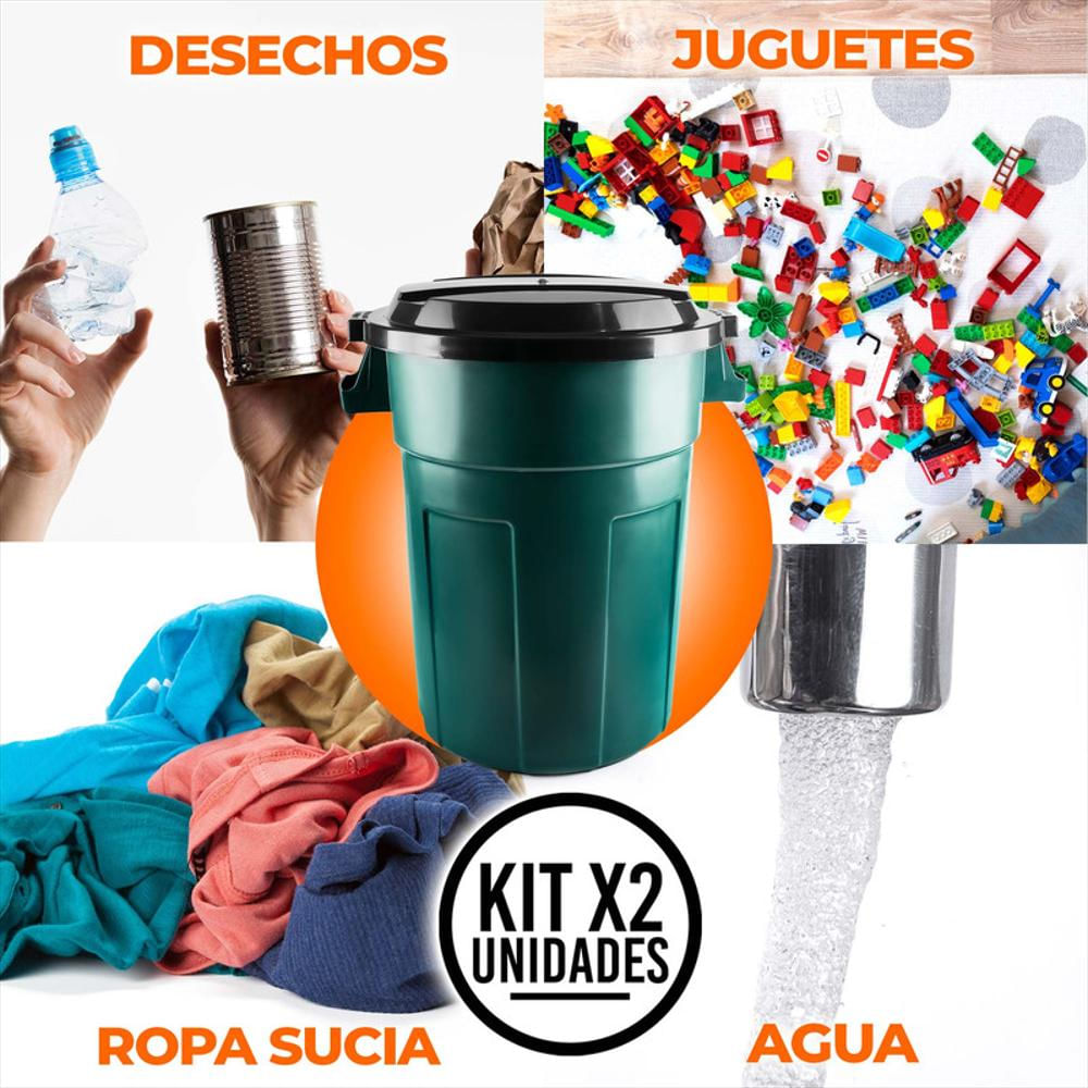 Kit X2 Canecas Tanque Grande Multiuso Plástica 70L Con Tapa Verde img #4