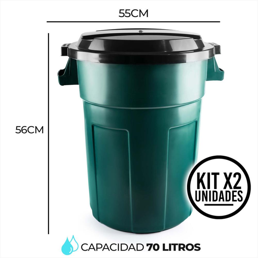 Kit X2 Canecas Tanque Grande Multiuso Plástica 70L Con Tapa Verde img #5