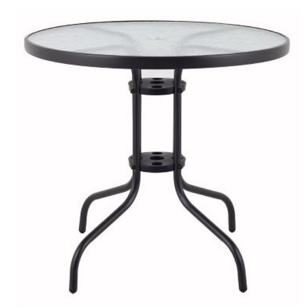 Mesa Redonda De Terraza Con Vidrio Templado 60X70 Cm Negra