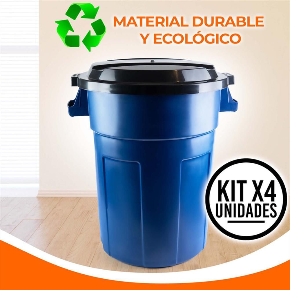Kit X4 Canecas Tanque Grande Multiuso Plástica 70L Con Tapa Azul img #3