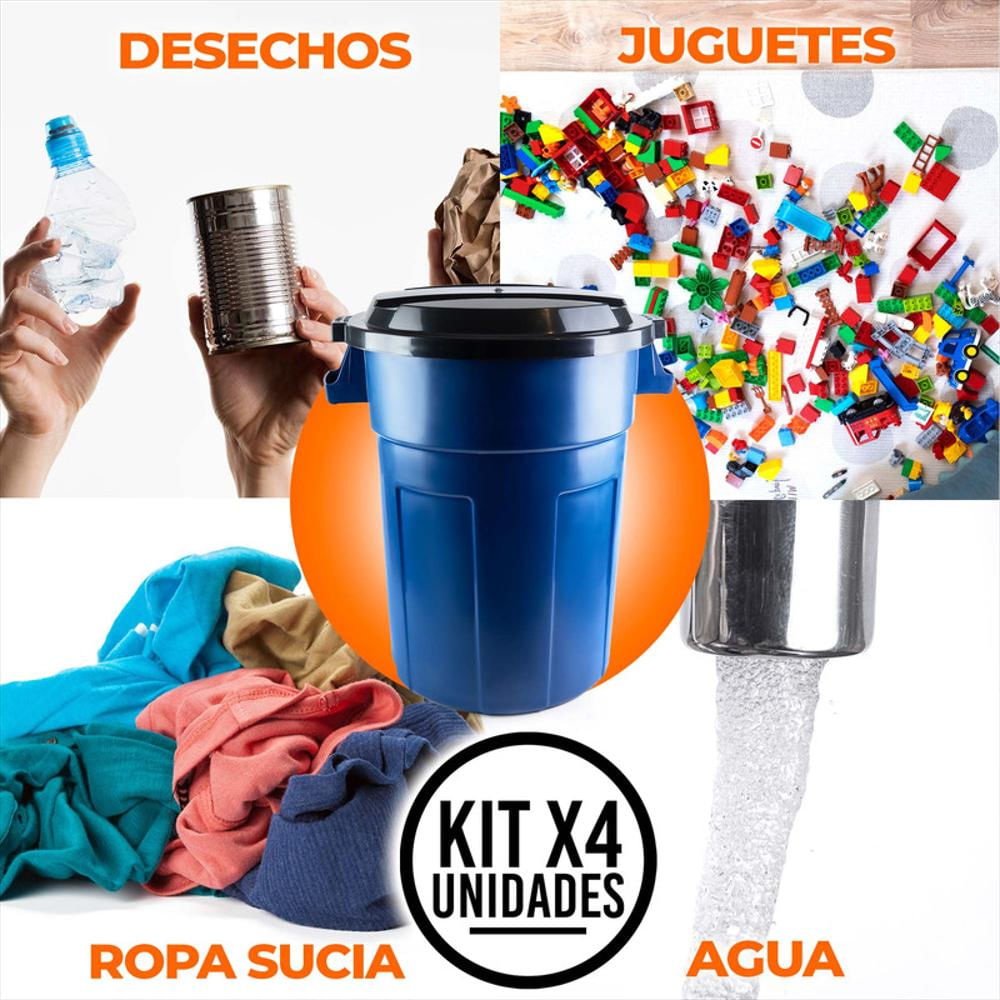 Kit X4 Canecas Tanque Grande Multiuso Plástica 70L Con Tapa Azul img #4
