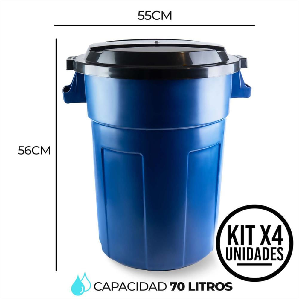 Kit X4 Canecas Tanque Grande Multiuso Plástica 70L Con Tapa Azul img #5