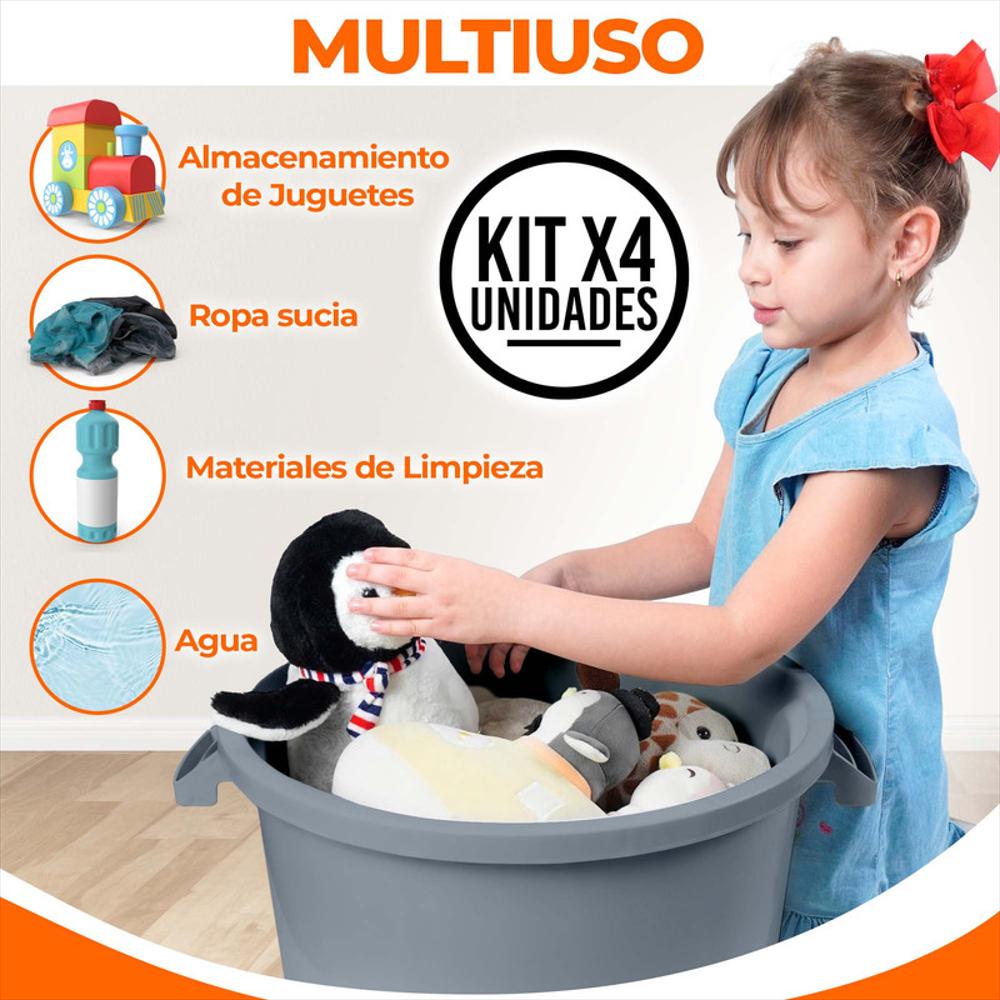 Kit X4 Canecas Tanque Grande Multiuso Plástica 70L Con Tapa Gris img #3
