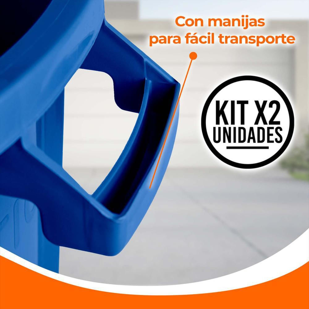 Kit X2 Canecas Tanque Grande Multiuso Plástica 70L Con Tapa Azul img #2
