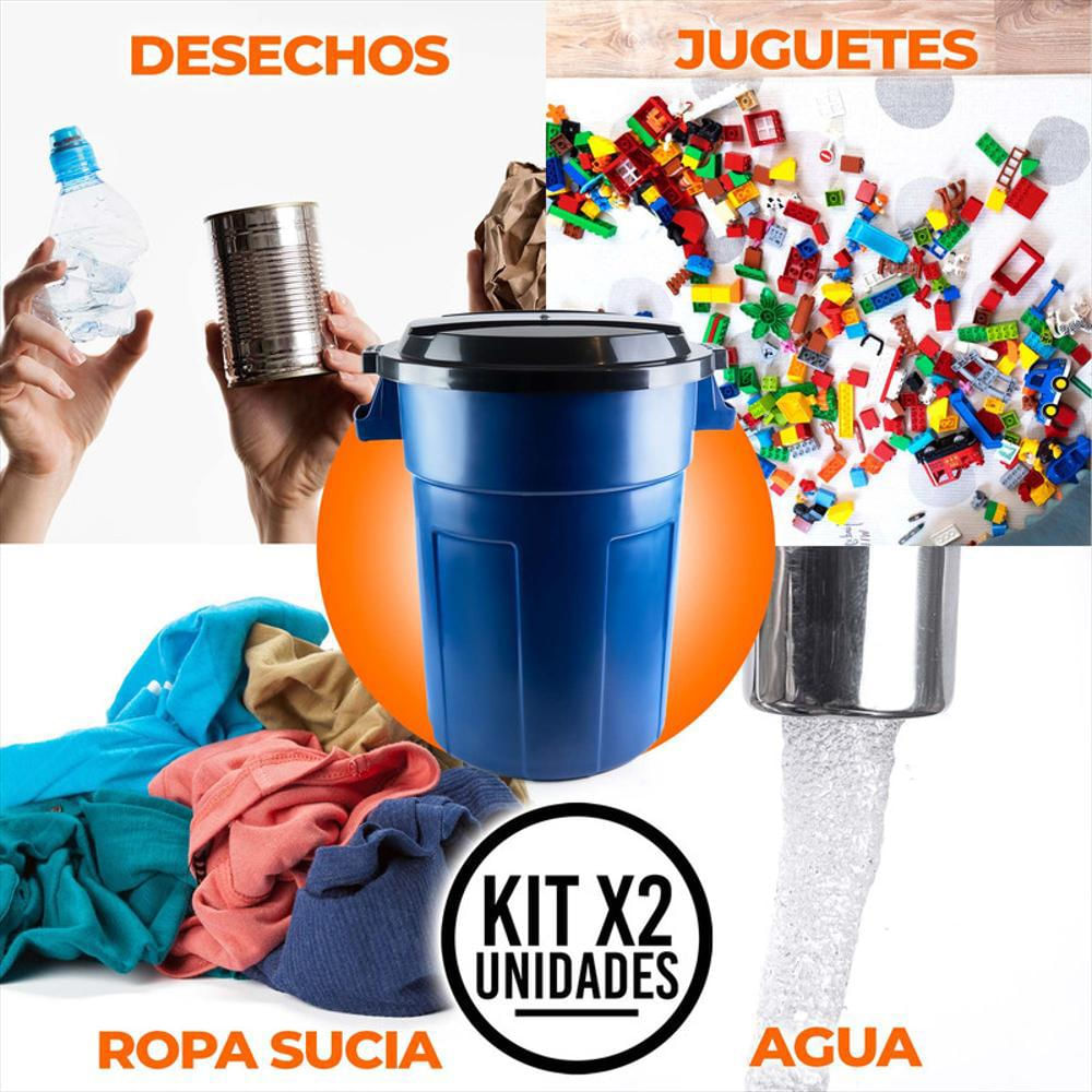 Kit X2 Canecas Tanque Grande Multiuso Plástica 70L Con Tapa Azul img #4