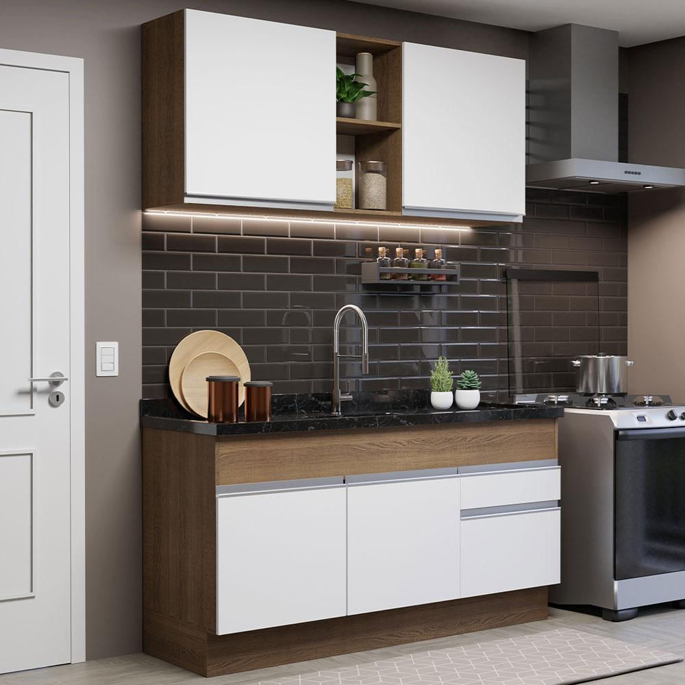 Cocina Integral Glamy 150Cm Marron/Blanco 02