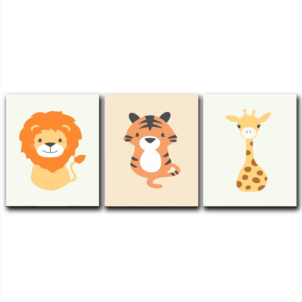 Triptico Cuadros Niños 40X30 Cms Set15 Leon Tigre Jirafa img #1