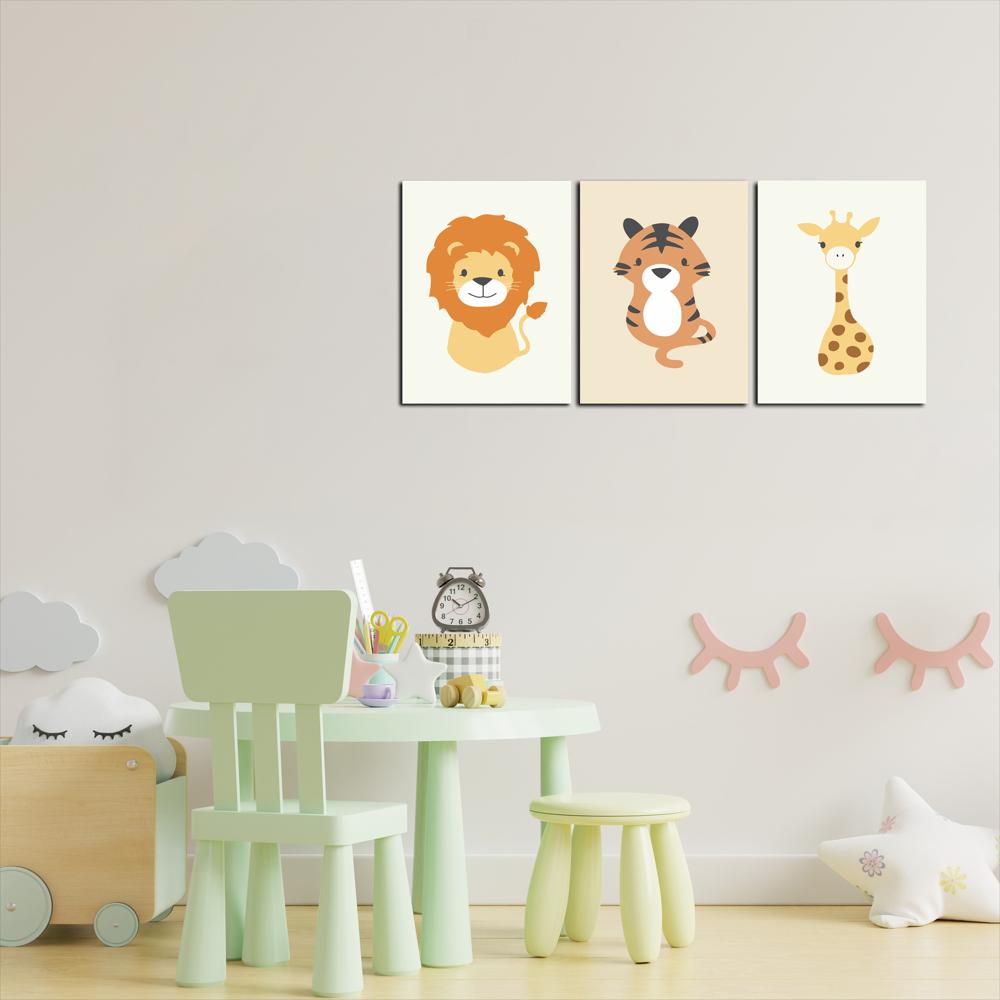 Triptico Cuadros Niños 40X30 Cms Set15 Leon Tigre Jirafa img #3