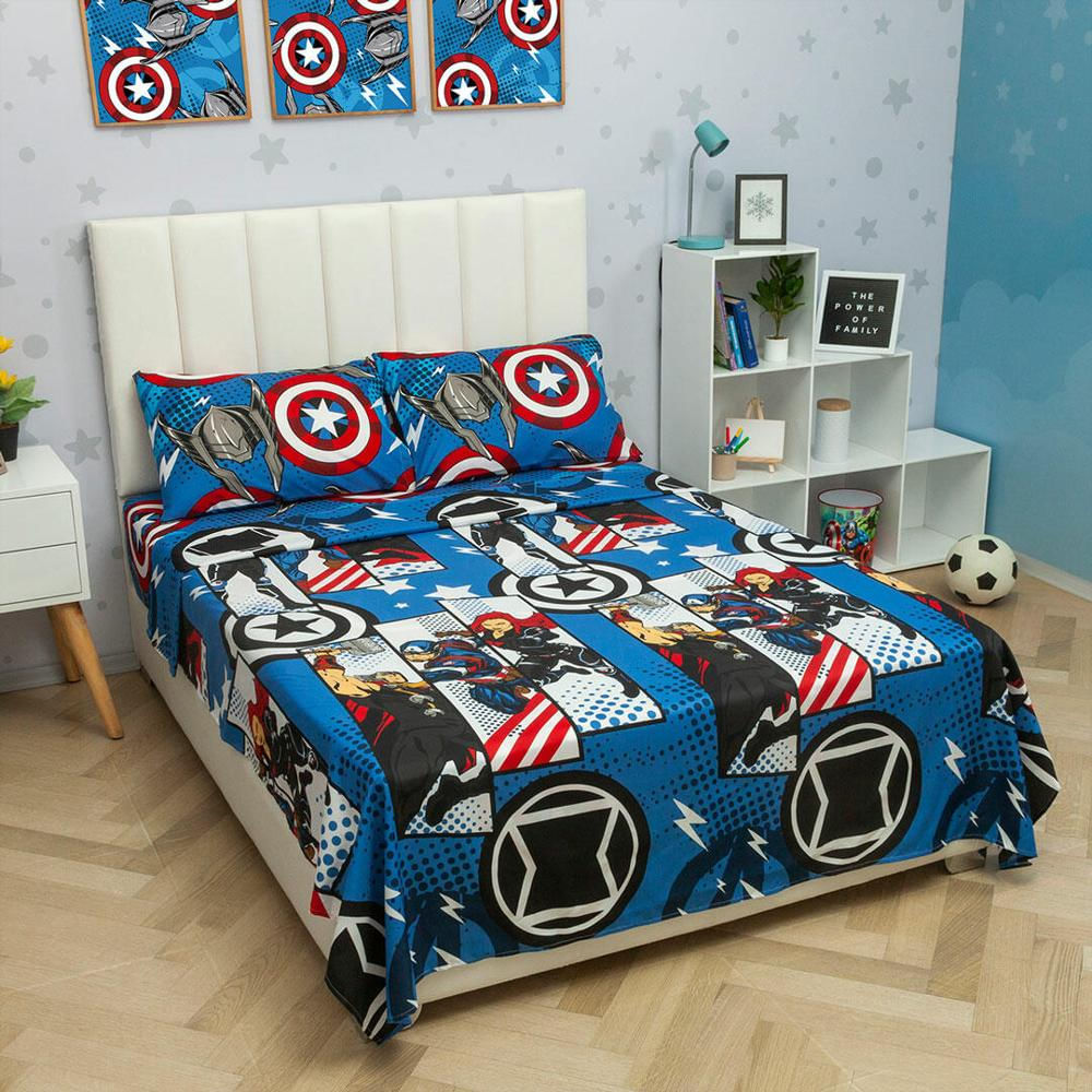Juego De Sabanas Infantil Microfibra Semidoble 120 Cm Azul De Avengers