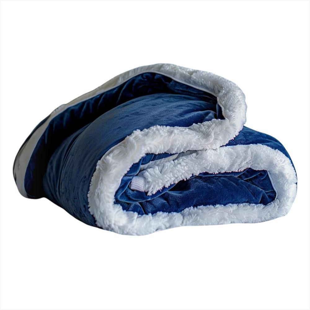 Cobija Lisa Piel De Durazno Con Ovejera Cama Queen Color Azul Oscuro