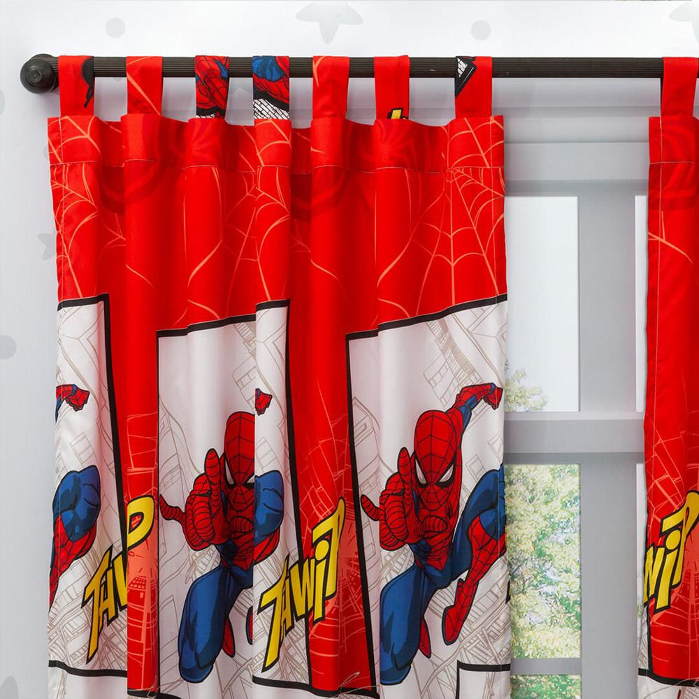 Combo Juego De Sabanas Y Cortina Infantil Microfibra Doble 140 Cm Rojo De Spiderman