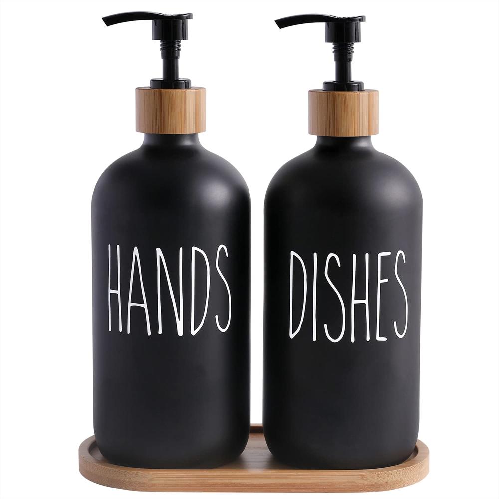 Dispensadores Momeemo De Mano Y Loza Negro Con Bandeja