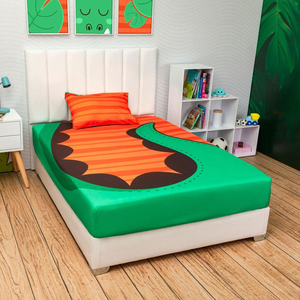 Juego De Sabanas Infantil Microfibra Sencilla 100 Cm Naranja De Cocodrilo