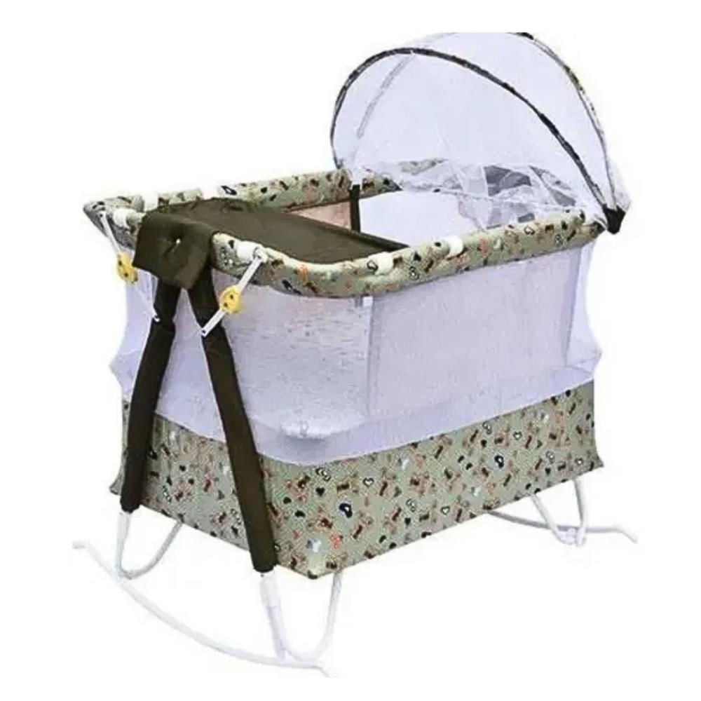 Corral Cuna Mecedora Para Bebe Con Colchoneta Cambiador Toldillo Color Verde