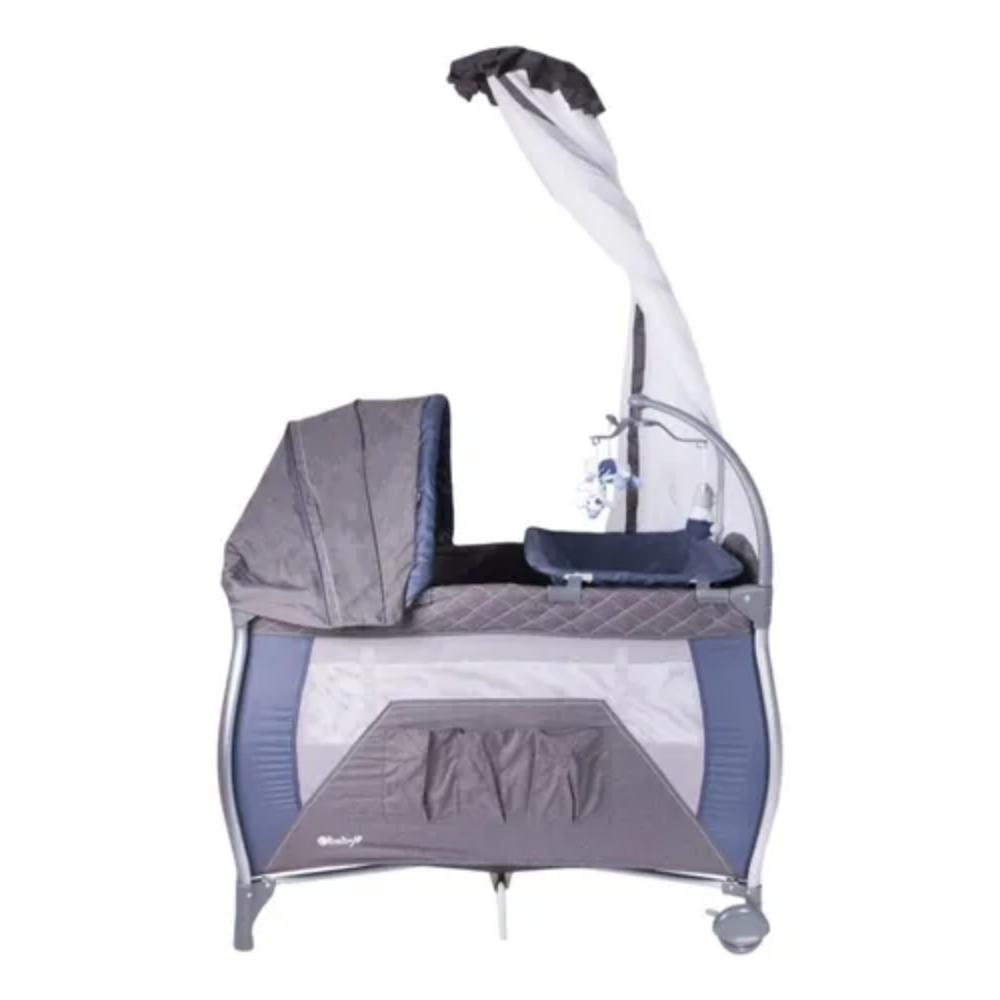 Corral Cuna Para Bebe 2 Nivel Mecedora Cambiador Facil Plegado Color Azul
