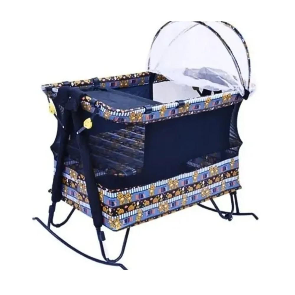 Corral Cuna Mecedora Para Bebe Con Colchoneta Cambiador Toldillo Color Azul
