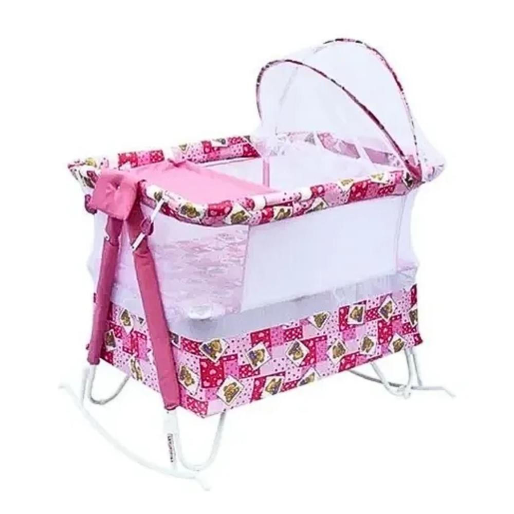 Corral Cuna Mecedora Para Bebe Con Colchoneta Cambiador Toldillo Color Rosado