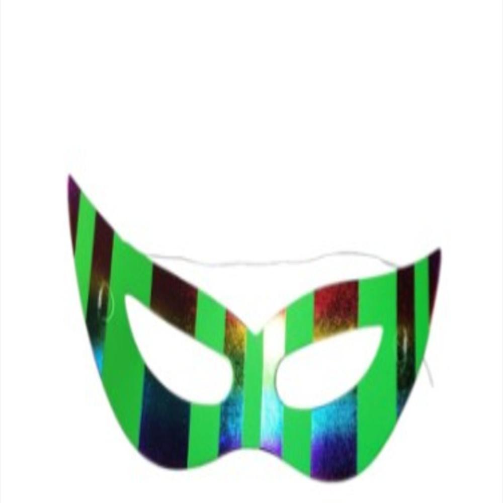 Mini Kit Antifaz Verde Rayado X12 Brillo Neón Para Eventos Especiales img #1