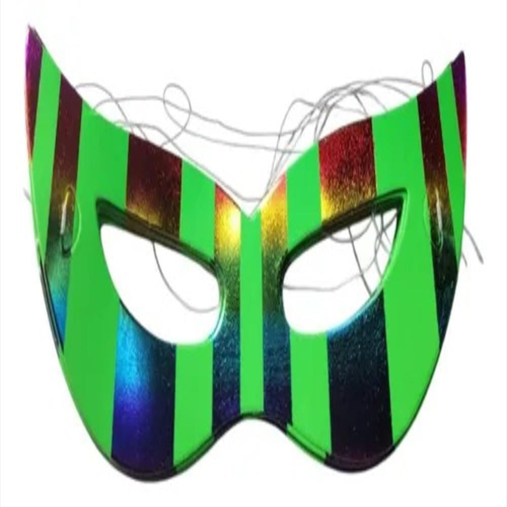 Mini Kit Antifaz Verde Rayado X12 Brillo Neón Para Eventos Especiales img #2