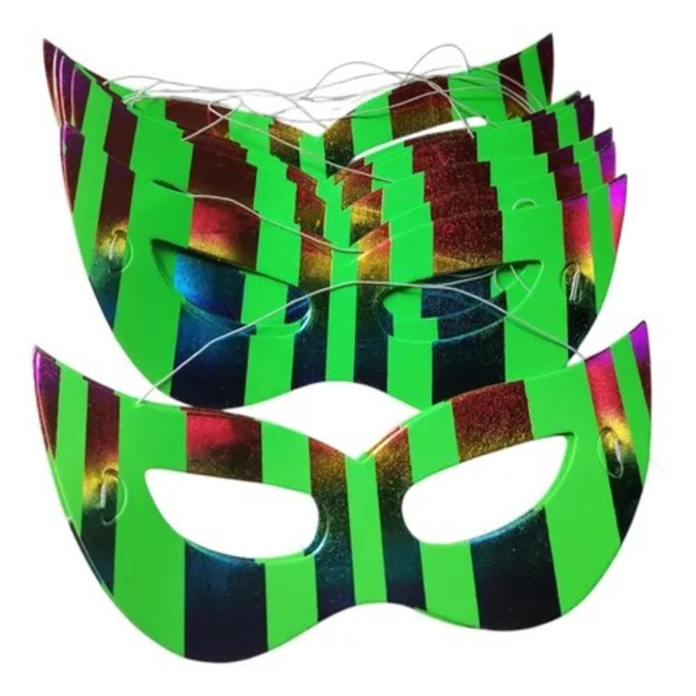 Mini Kit Antifaz Verde Rayado X12 Brillo Neón Para Eventos Especiales img #3