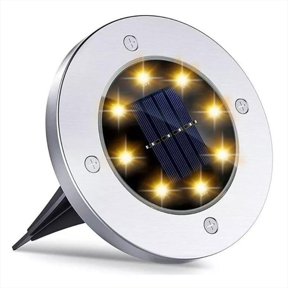 Lámpara Led Solar Exterior Suelo Plana 8 Led Estaca Jardín